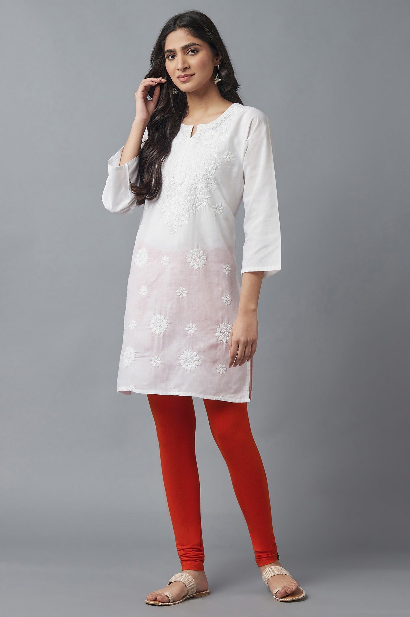 Red Solid Skinny Fit Cotton Tights With Elasticated Waist