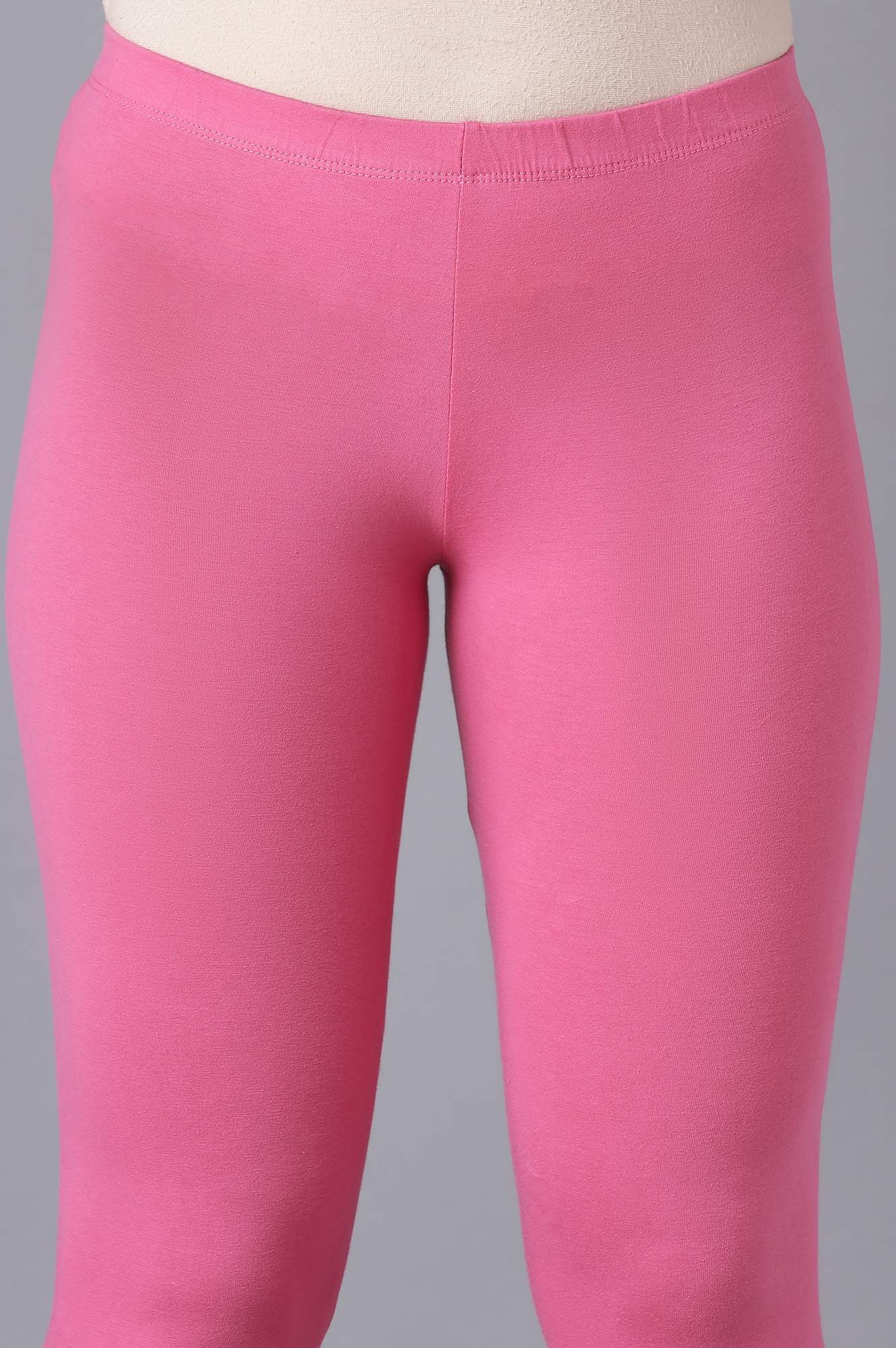 Pink Solid Skinny Fit Cotton Tights With Elasticated Waistband