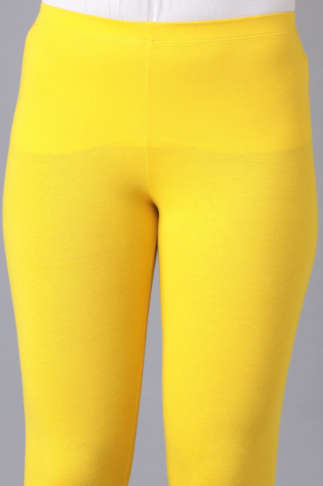 Yellow Solid Skinny Fit Cotton Tights With Elasticated Waistband