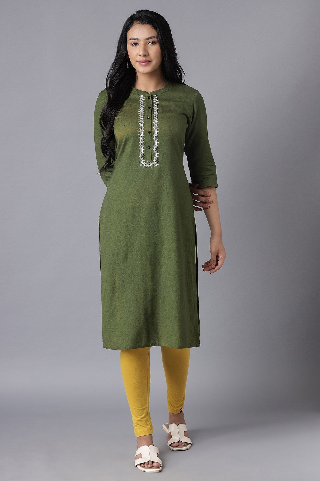 Yellow Solid Skinny Fit Cotton Tights With Elasticated Waistband