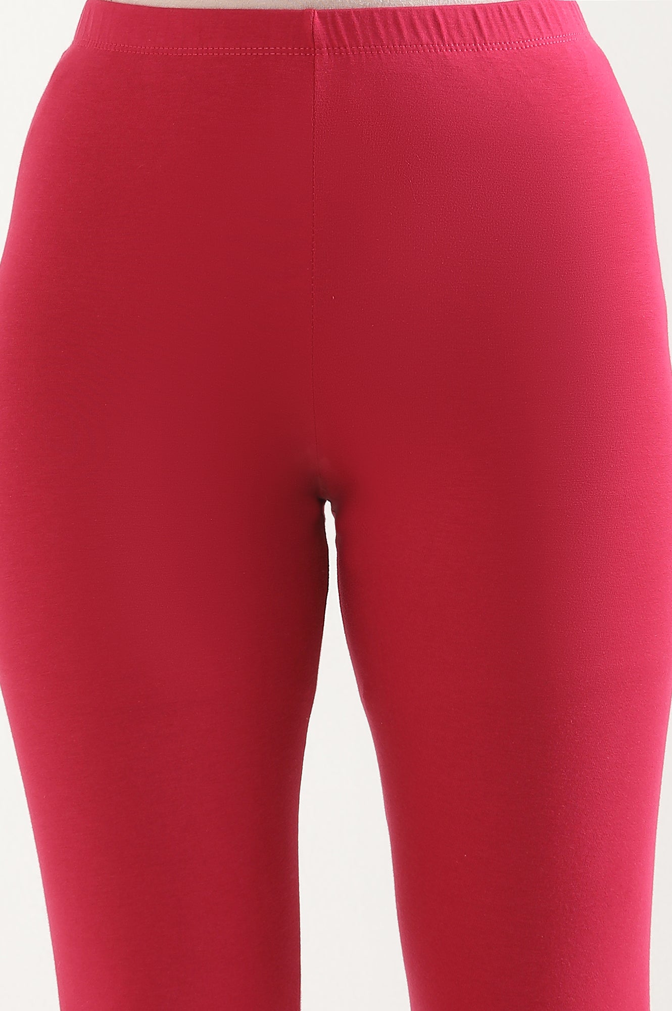 Pink Solid Skinny Fit Cotton Tights With Elasticated Waist