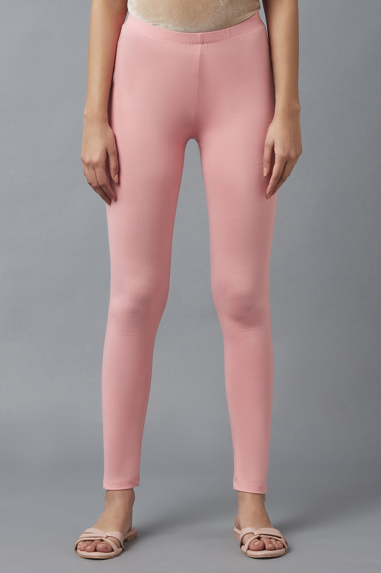 Pink Solid Skinny Fit Cotton Tights With Elasticated Waist