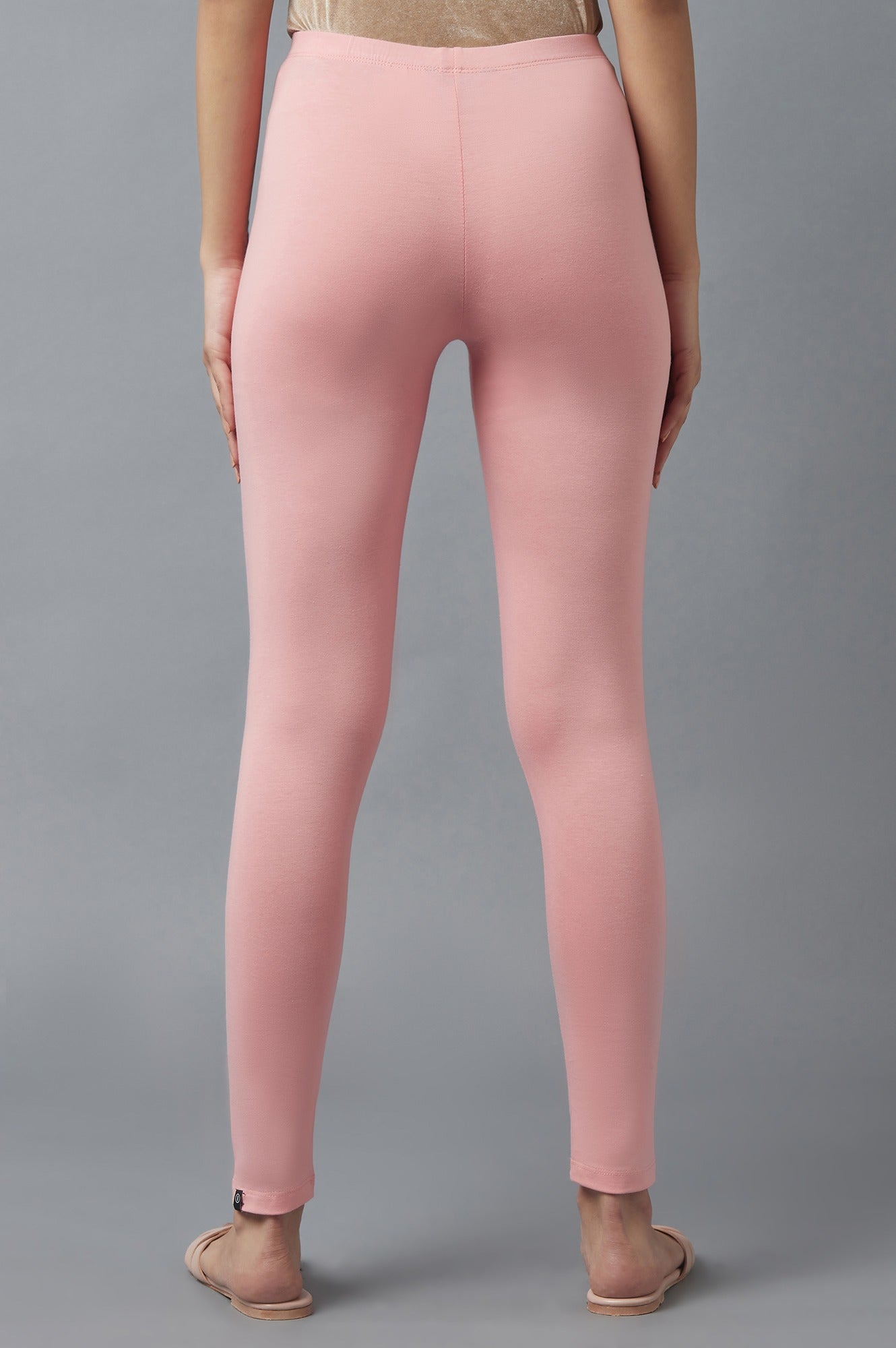 Pink Solid Skinny Fit Cotton Tights With Elasticated Waist