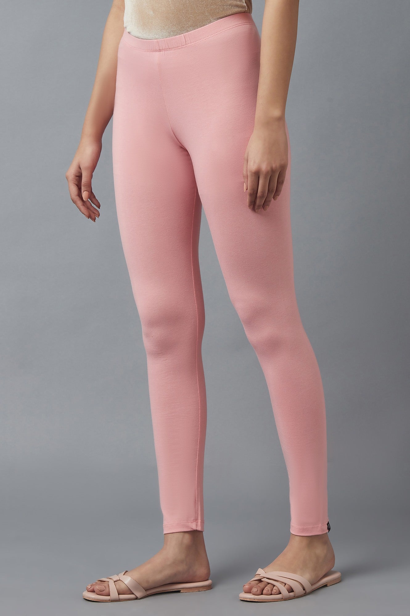 Pink Solid Skinny Fit Cotton Tights With Elasticated Waist