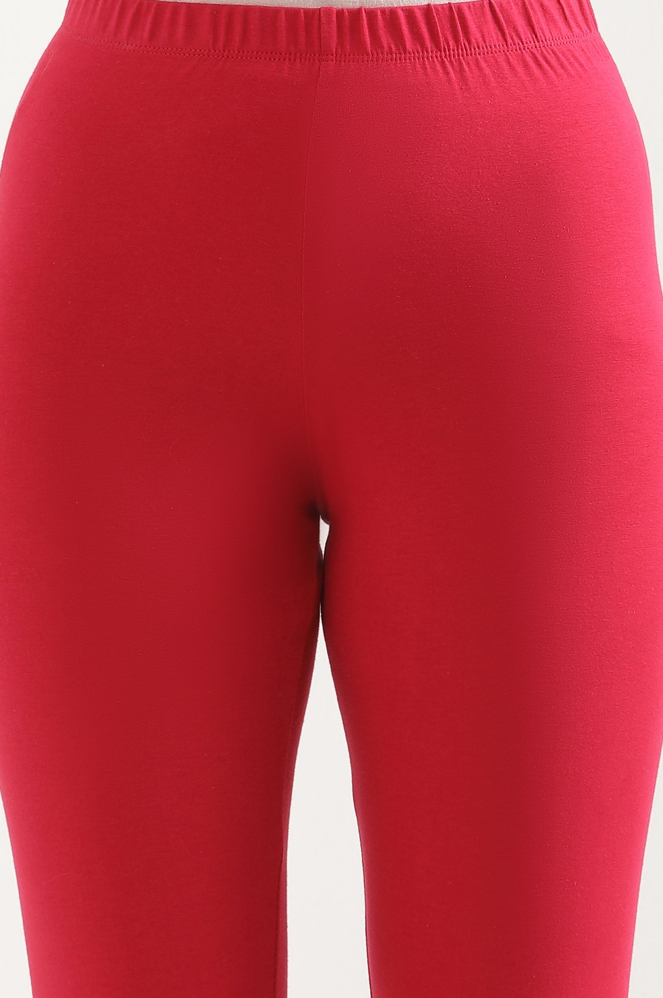 Pink Solid Skinny Fit Cotton Tights With Elasticated Waist