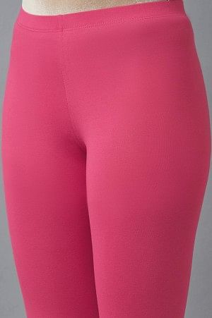 Pink Solid Flared Cotton Tights With Elasticated Waist