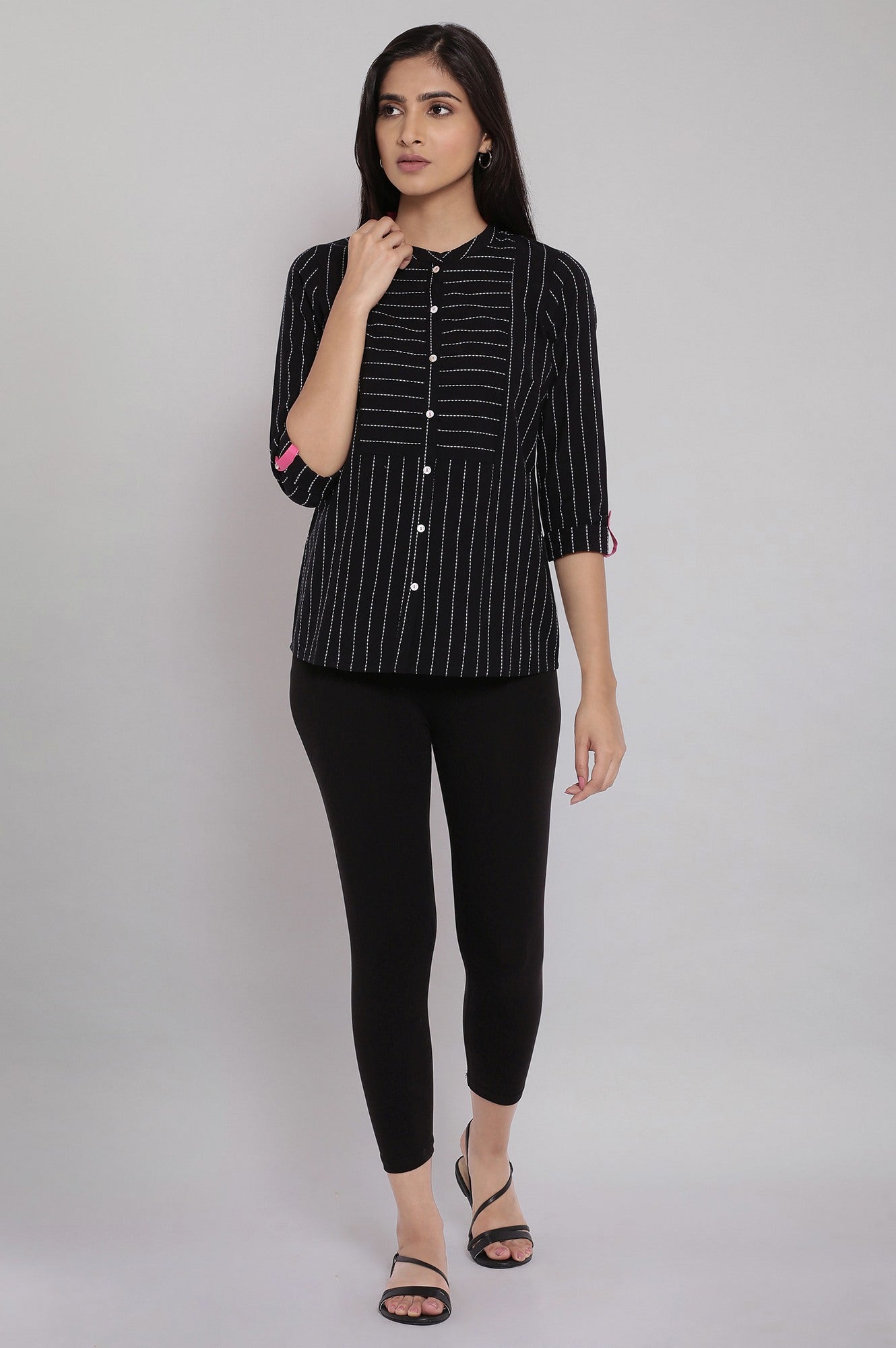 Black Solid Skinny Fit Cotton Tights With Elasticated Waistband