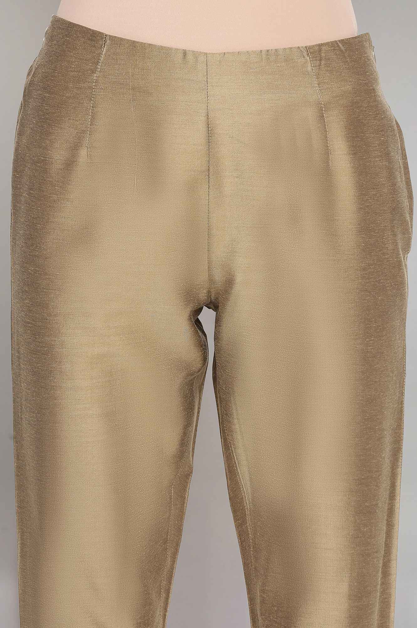 Light Golden Cotton Flax Fitted Pants