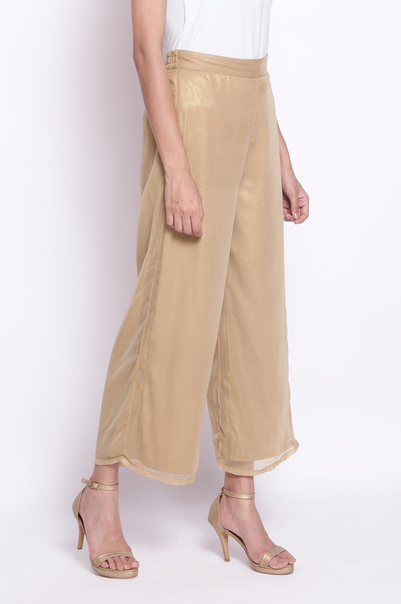 Gold Chiffon Parallel Pants - wforwoman