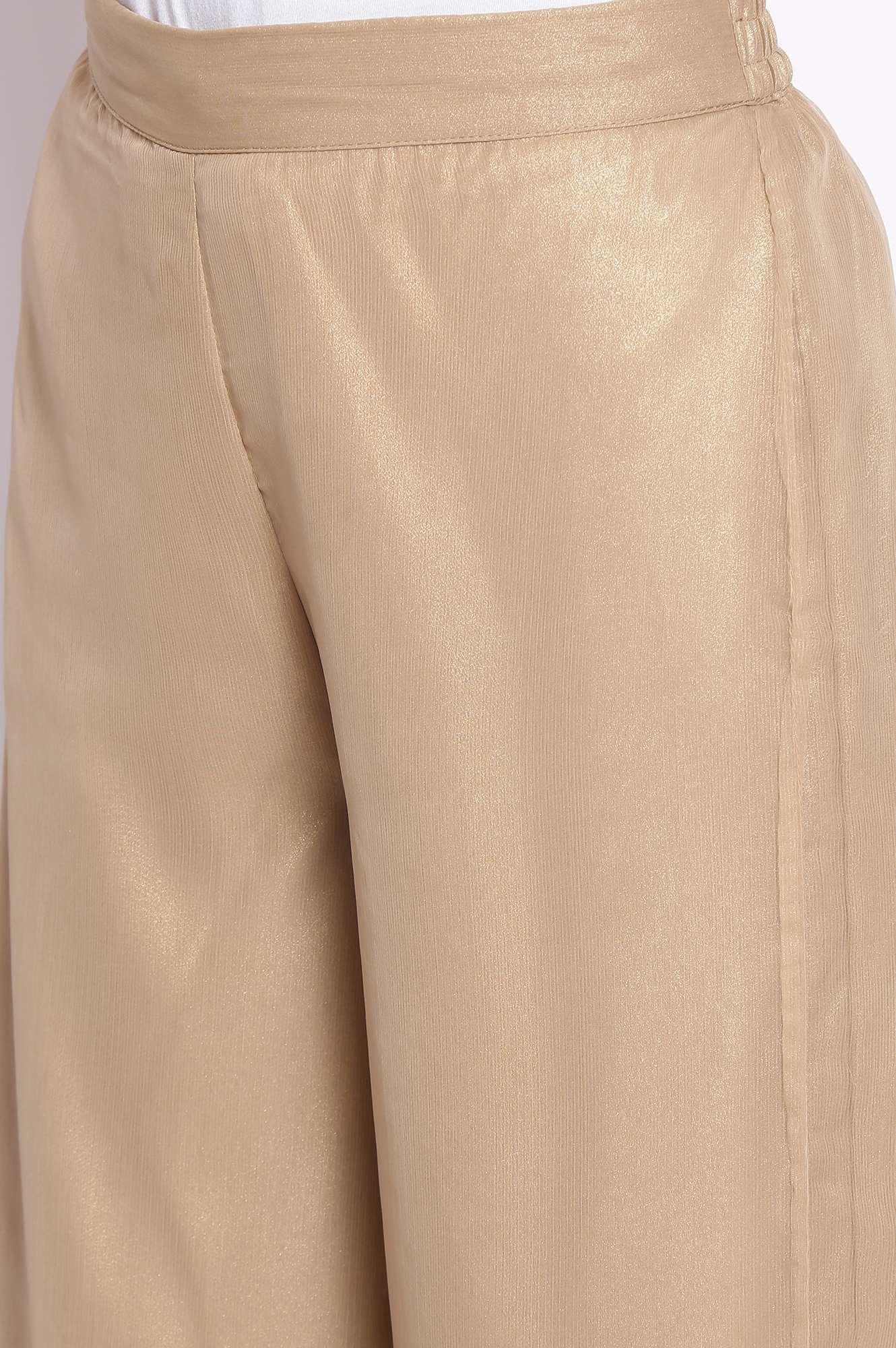 Gold Chiffon Parallel Pants - wforwoman