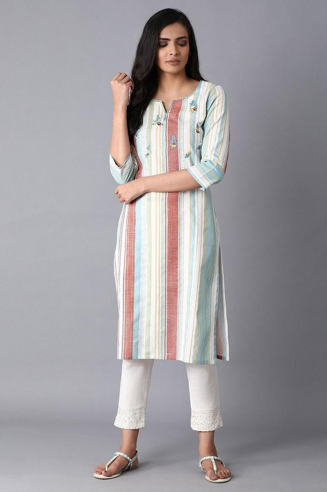Multicoloured Stripe Print kurta - wforwoman