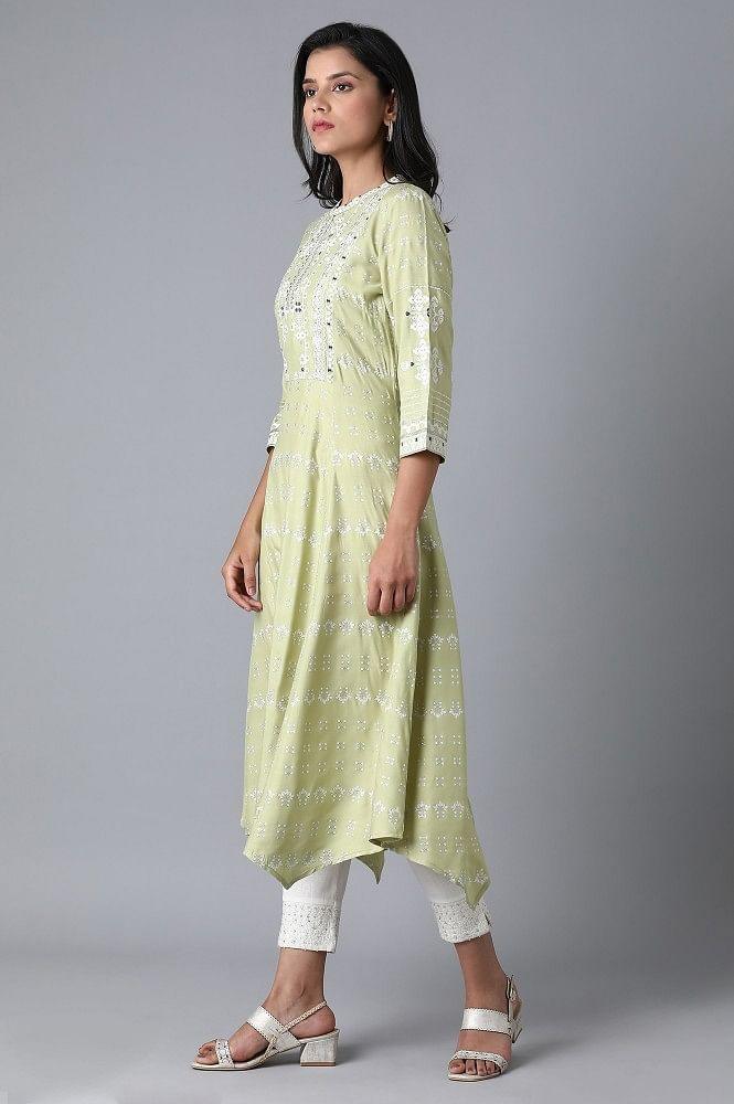Green Asymmetric Flared kurta - wforwoman