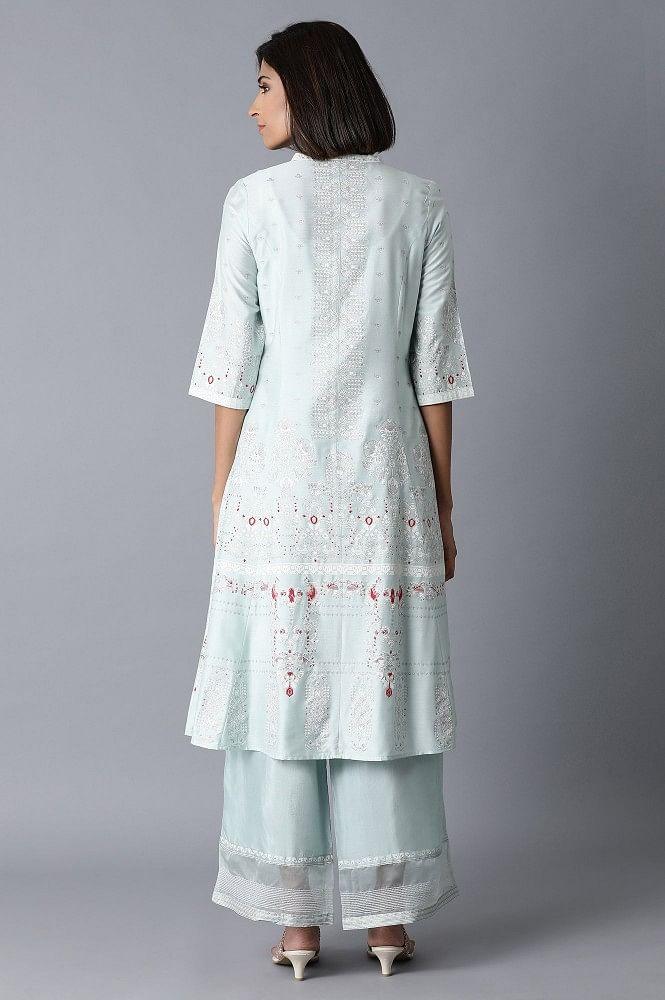 Mint Blue Chanderi kurta - wforwoman