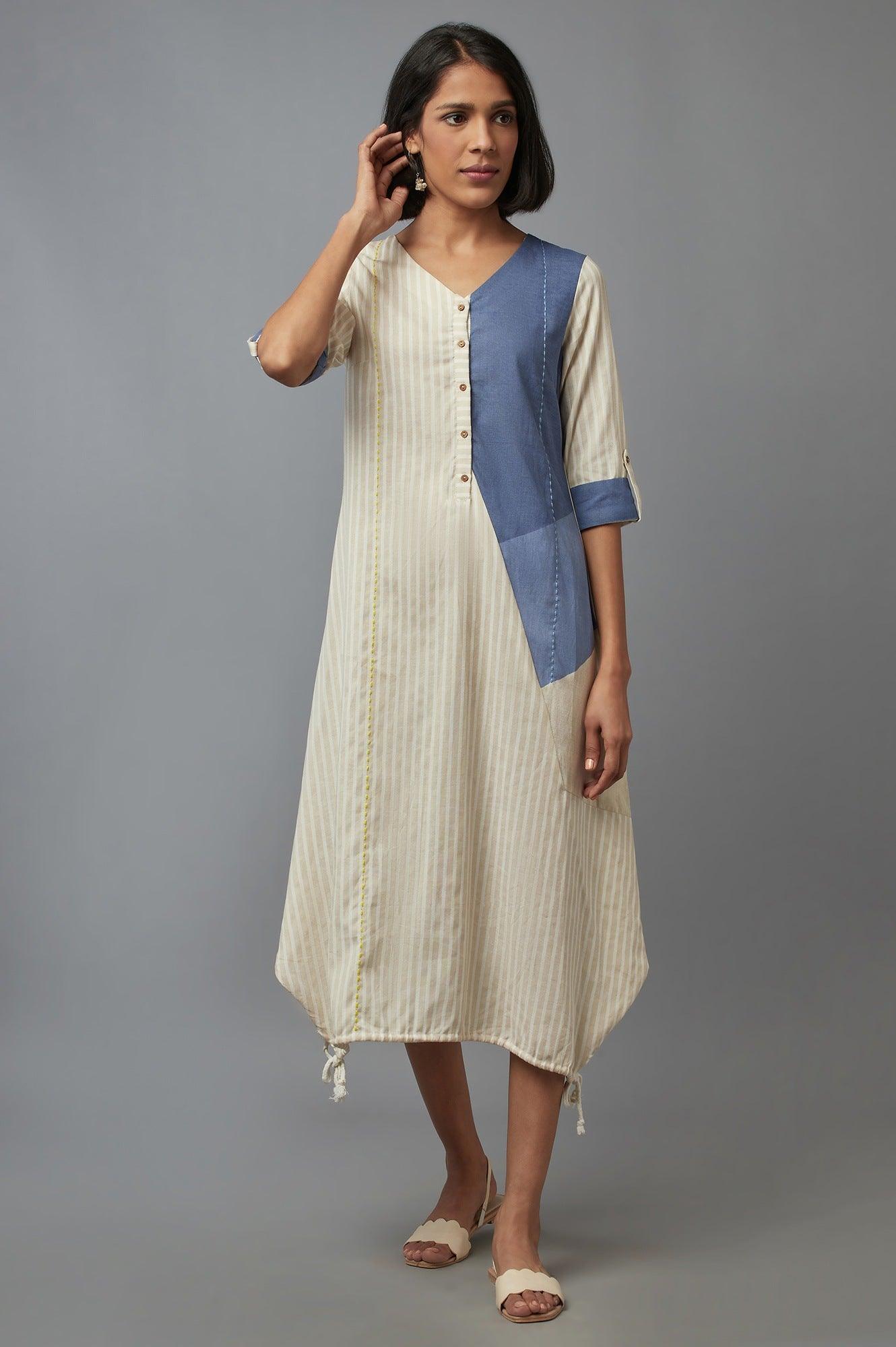 Beige Striped kurta - wforwoman