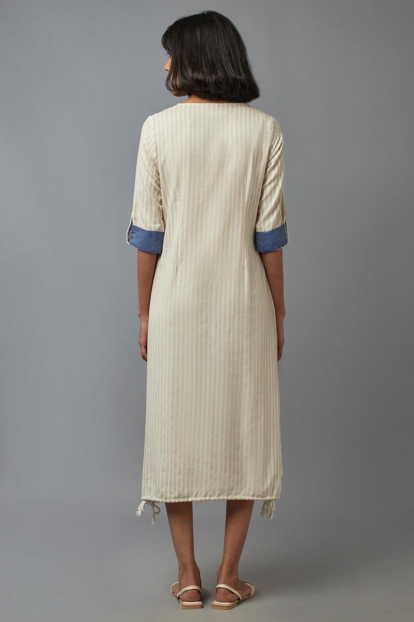 Beige Striped kurta - wforwoman