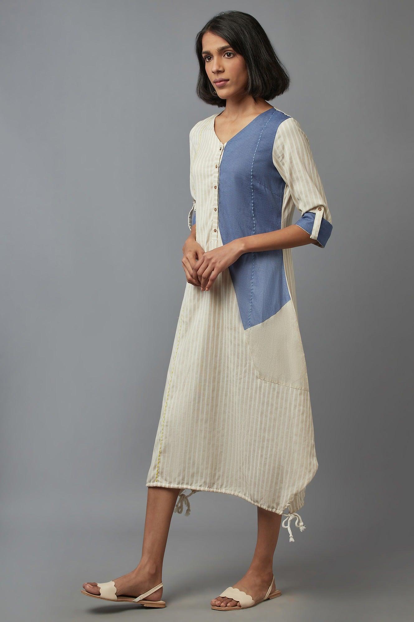 Beige Striped kurta - wforwoman