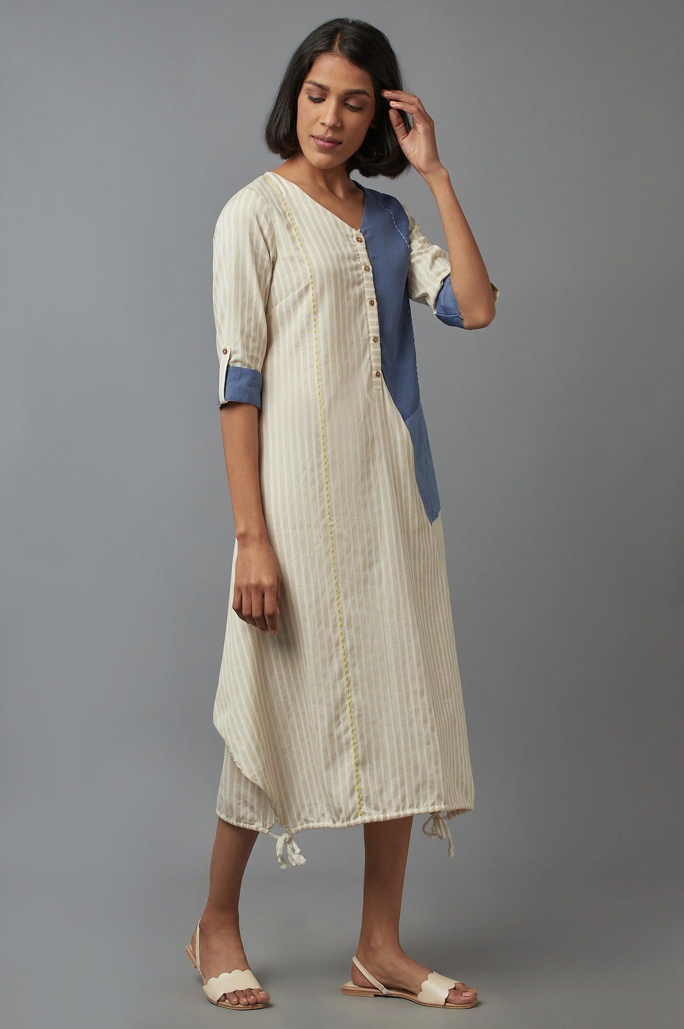 Beige Striped kurta - wforwoman