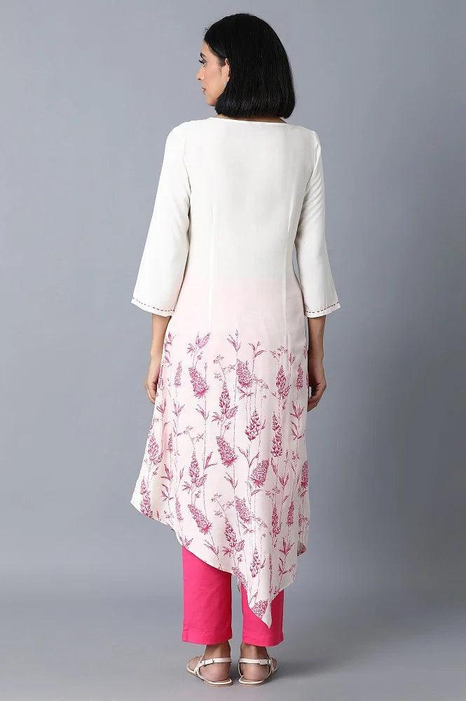 Ecru Printed Asymetric kurta - wforwoman