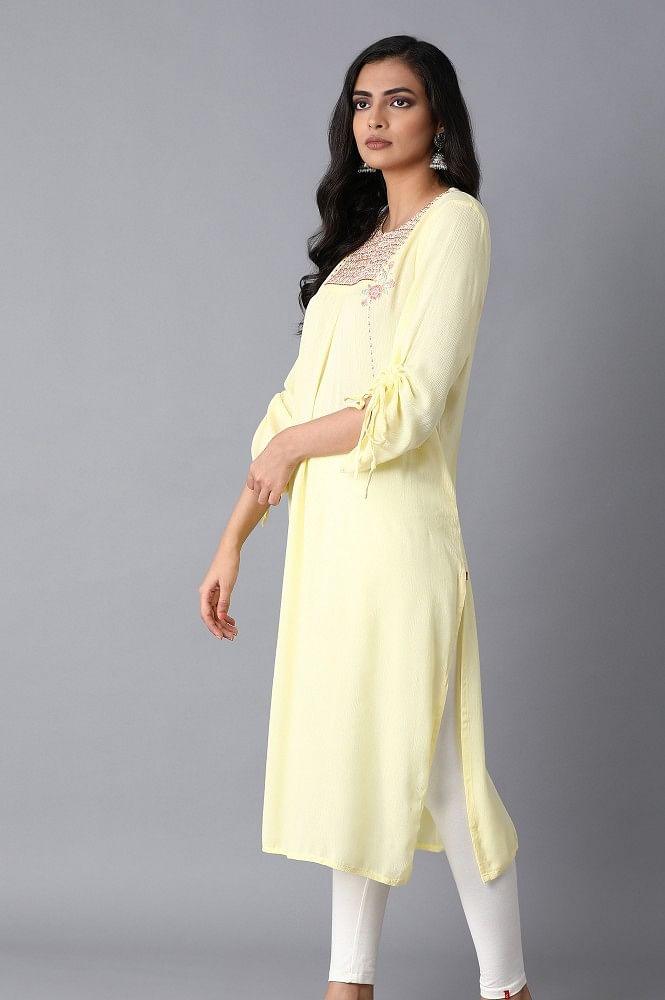 Lemon Yellow Straight kurta - wforwoman