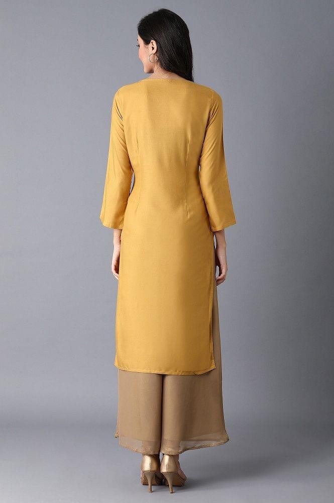 Yellow Straight Embroidered kurta - wforwoman