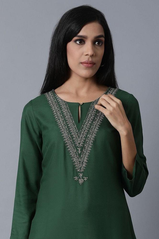 ELM Green Straight kurta - wforwoman