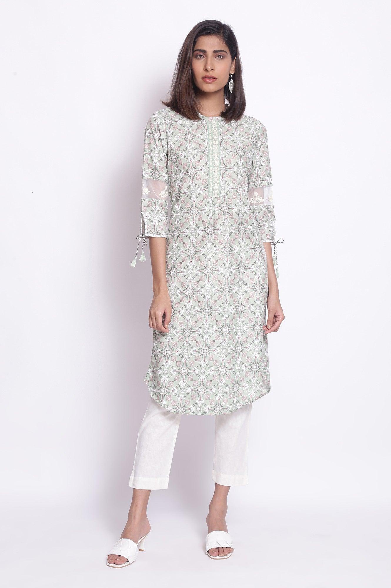 Iceberg Green Floral Print kurta - wforwoman