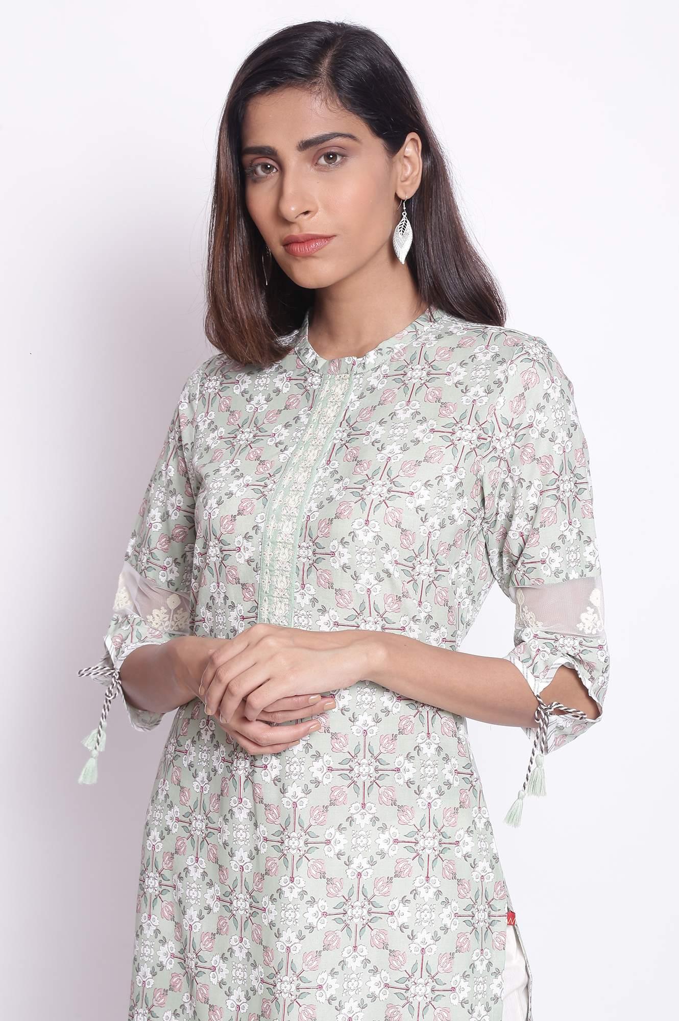 Iceberg Green Floral Print kurta - wforwoman