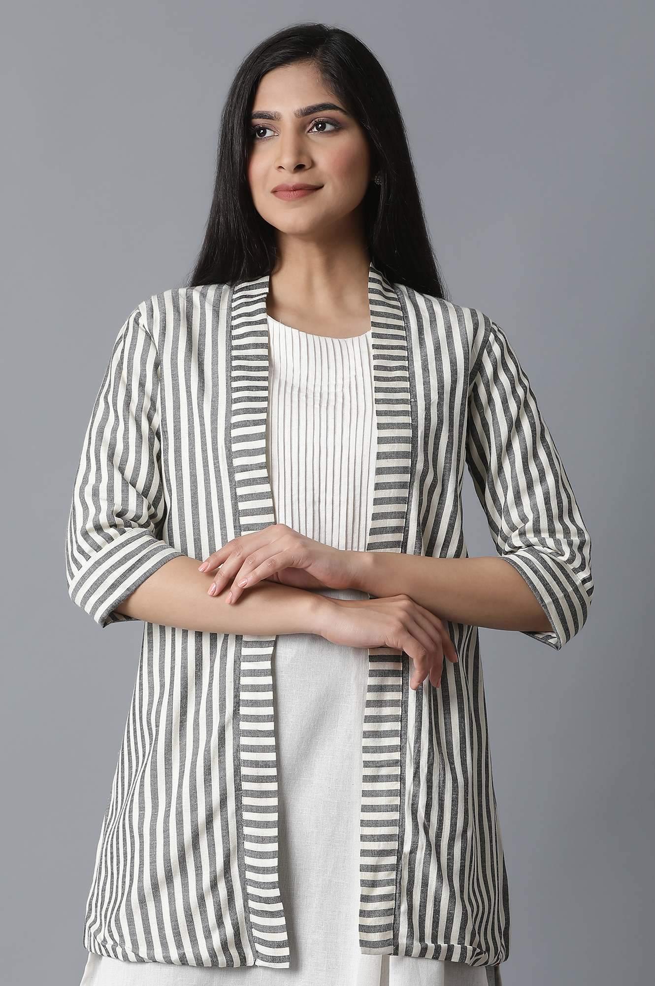 Ecru & Black Striped Shrug - wforwoman
