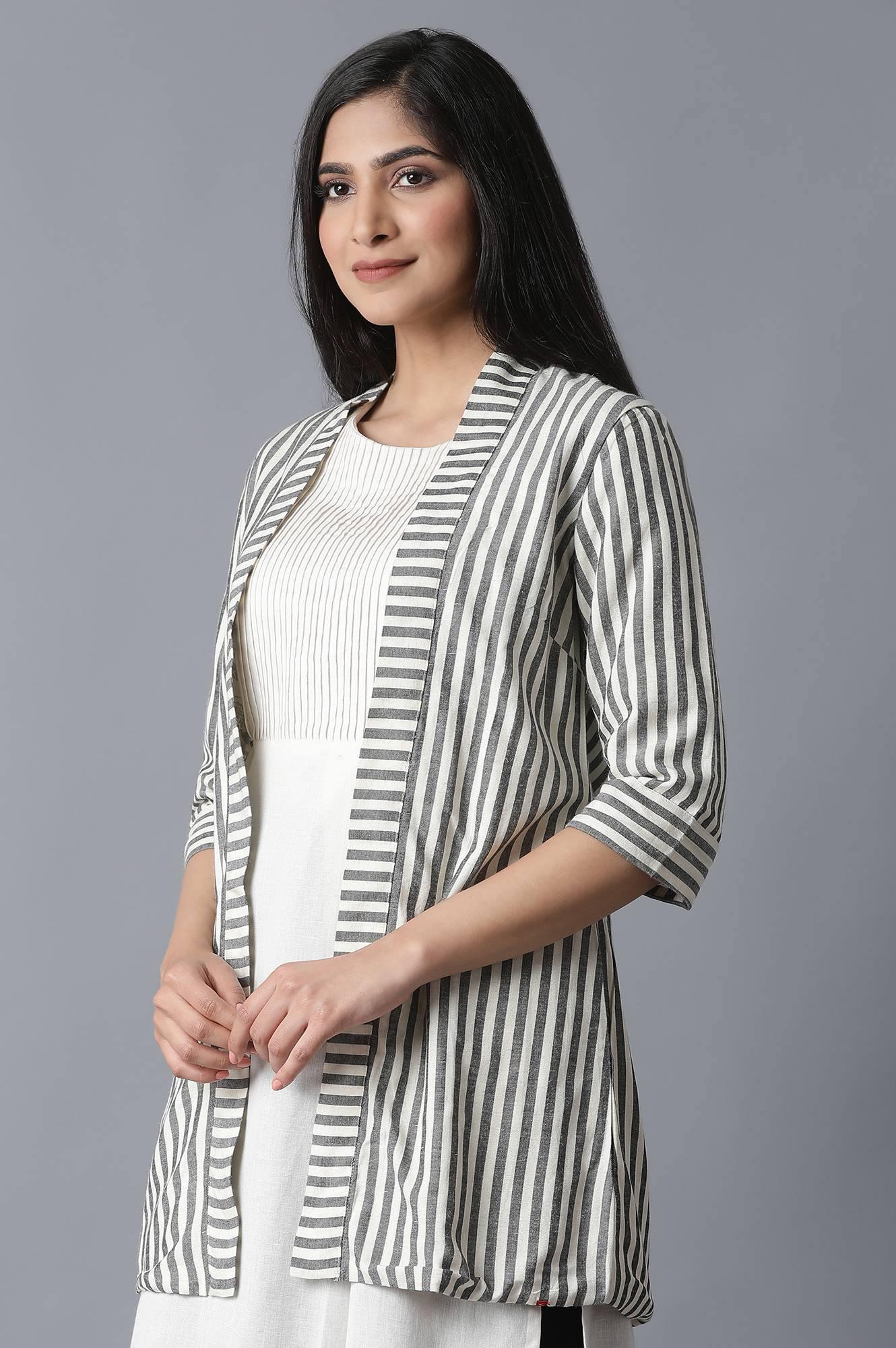 Ecru & Black Striped Shrug - wforwoman