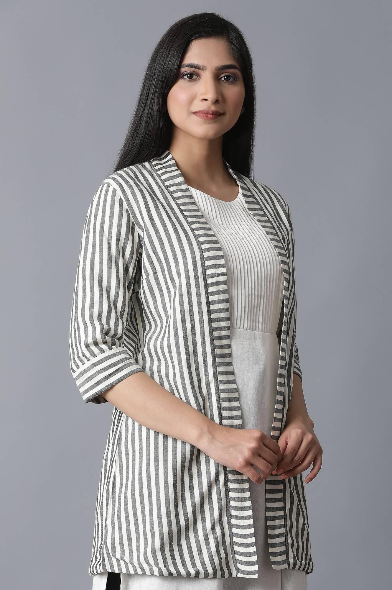 Ecru & Black Striped Shrug - wforwoman