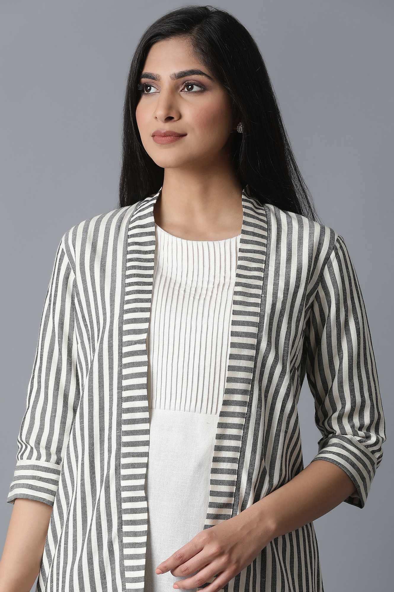 Ecru & Black Striped Shrug - wforwoman