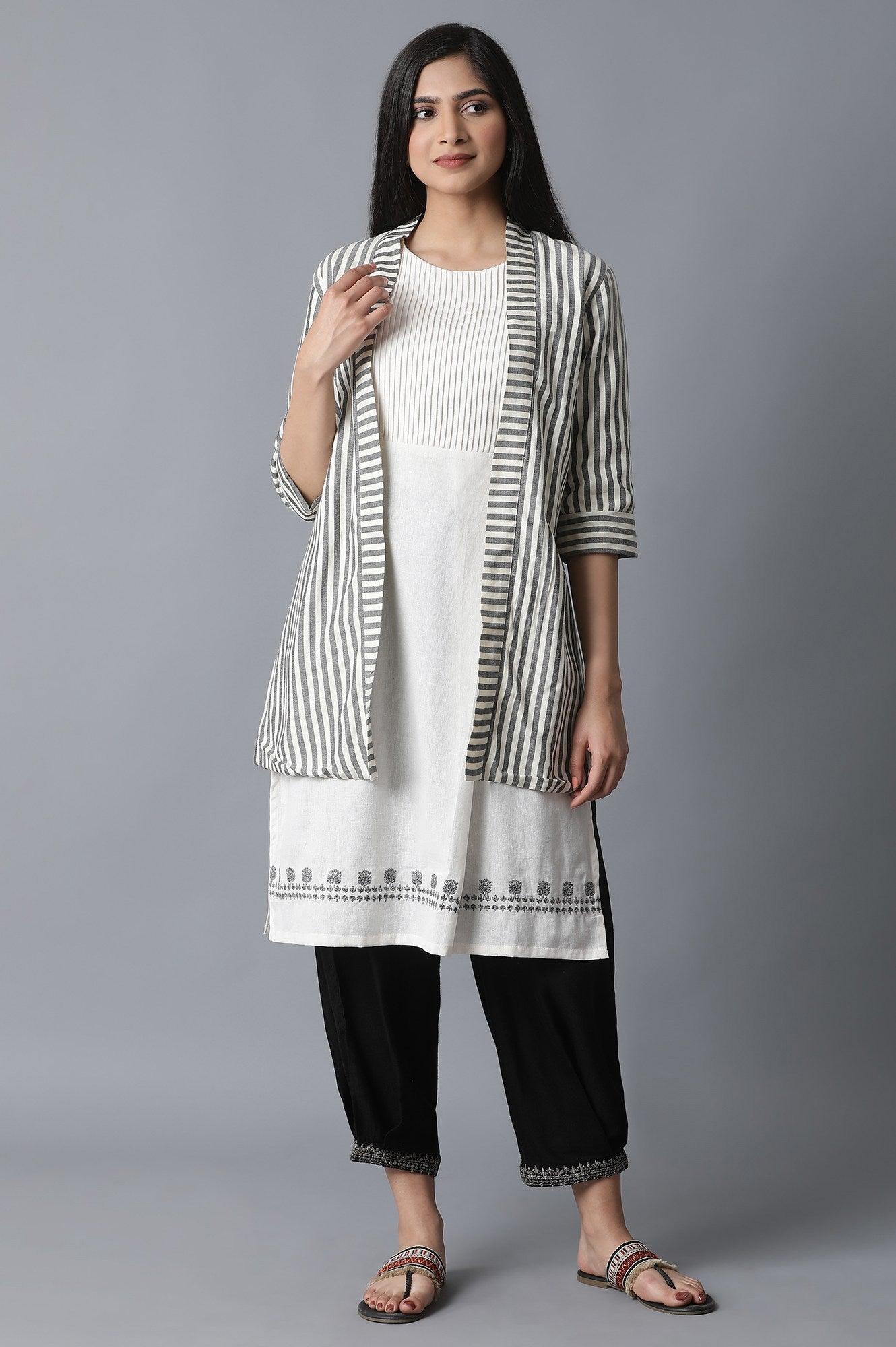 Ecru & Black Striped Shrug - wforwoman