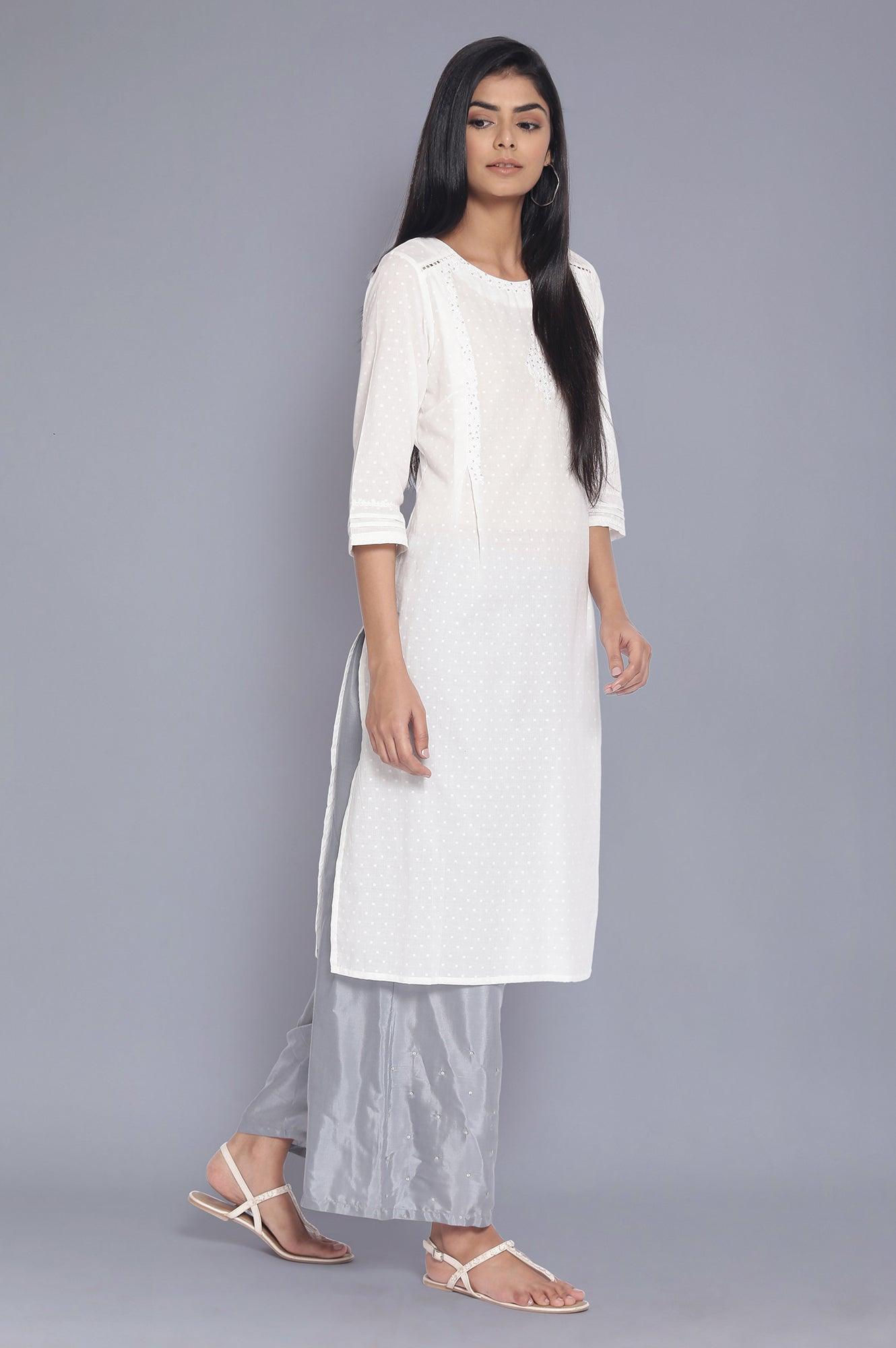 Ecru All-Over Print Flared kurta - wforwoman