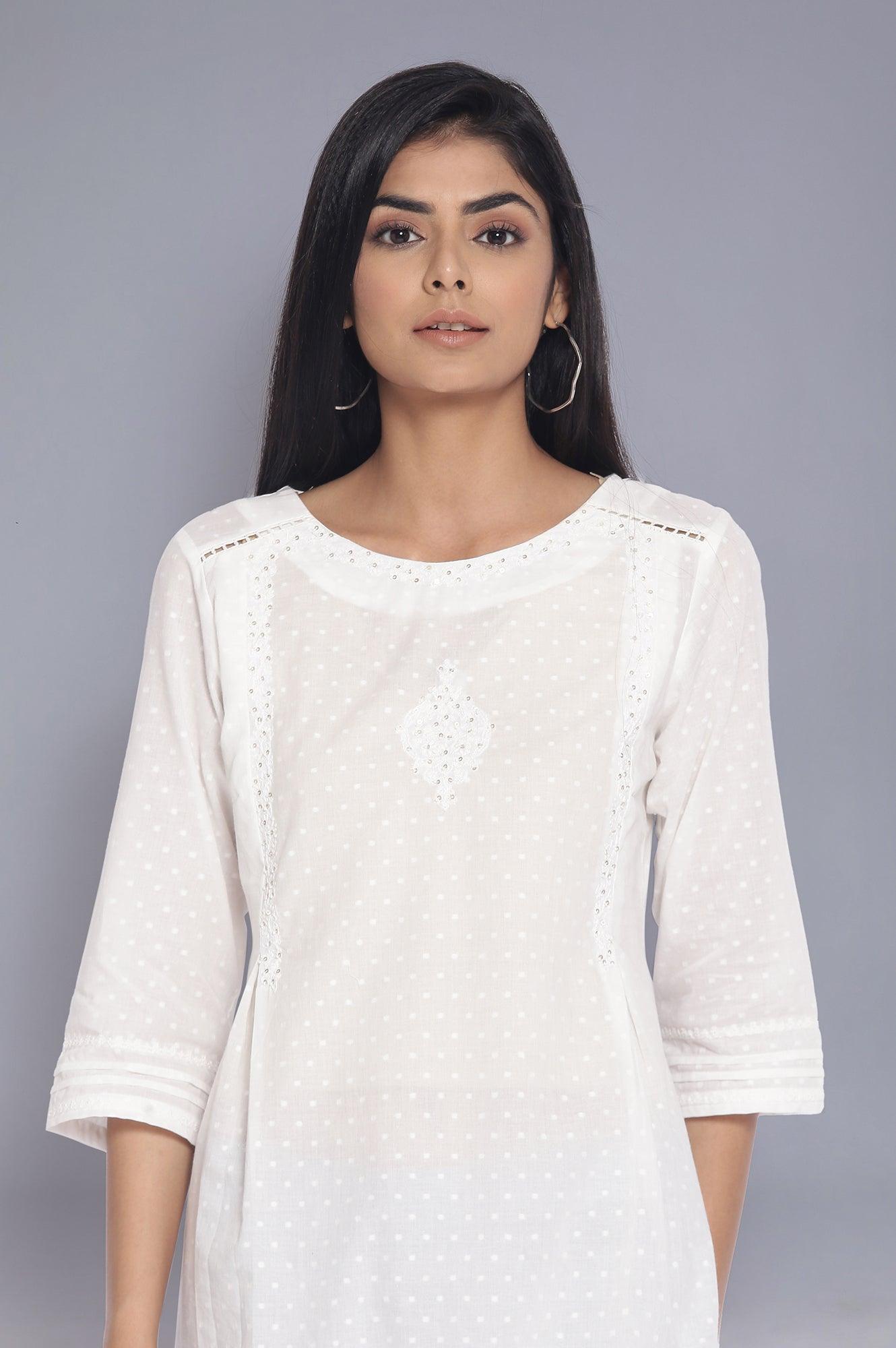 Ecru All-Over Print Flared kurta - wforwoman