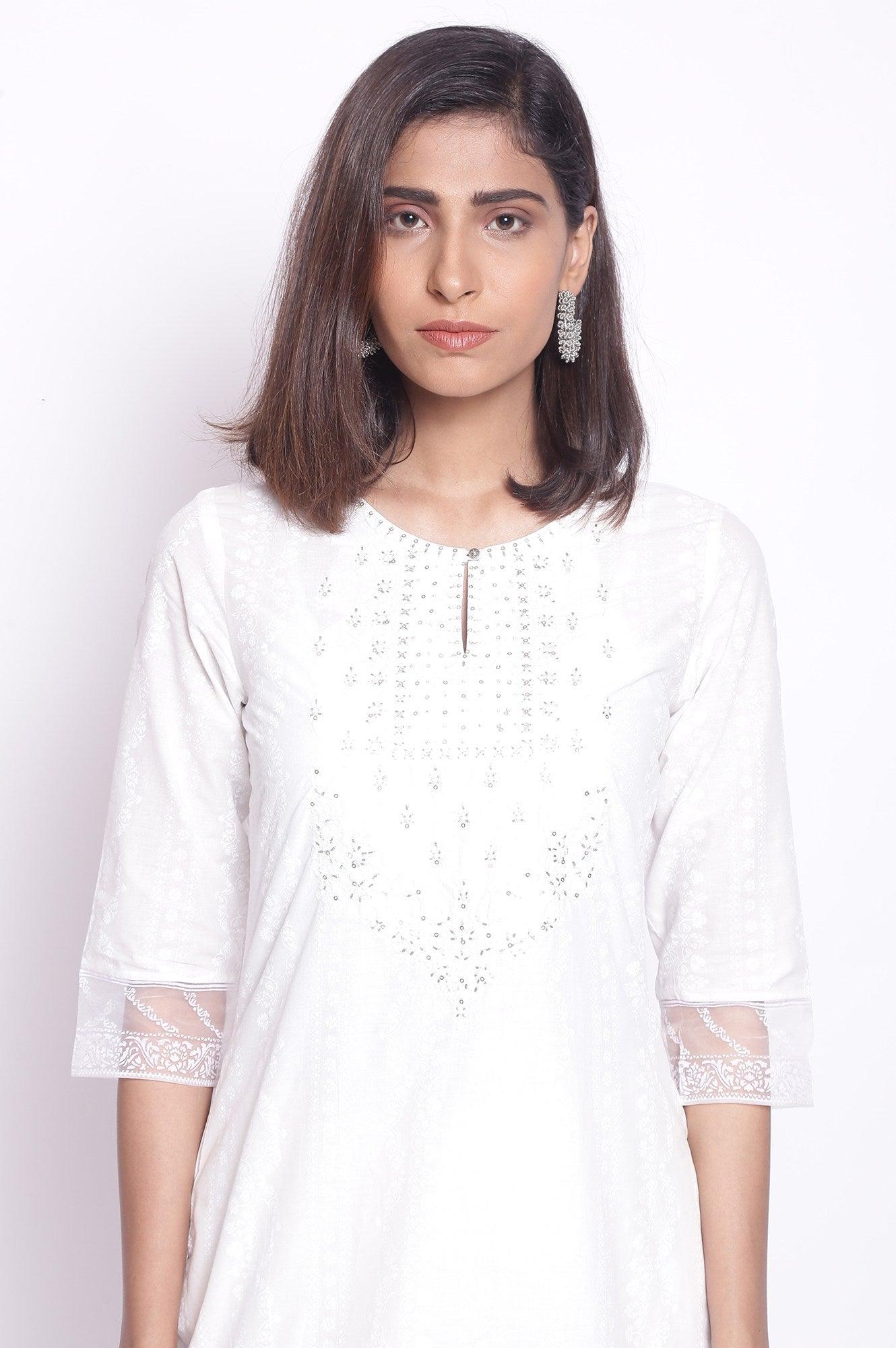 Ecru Embroidered Yoke kurta - wforwoman