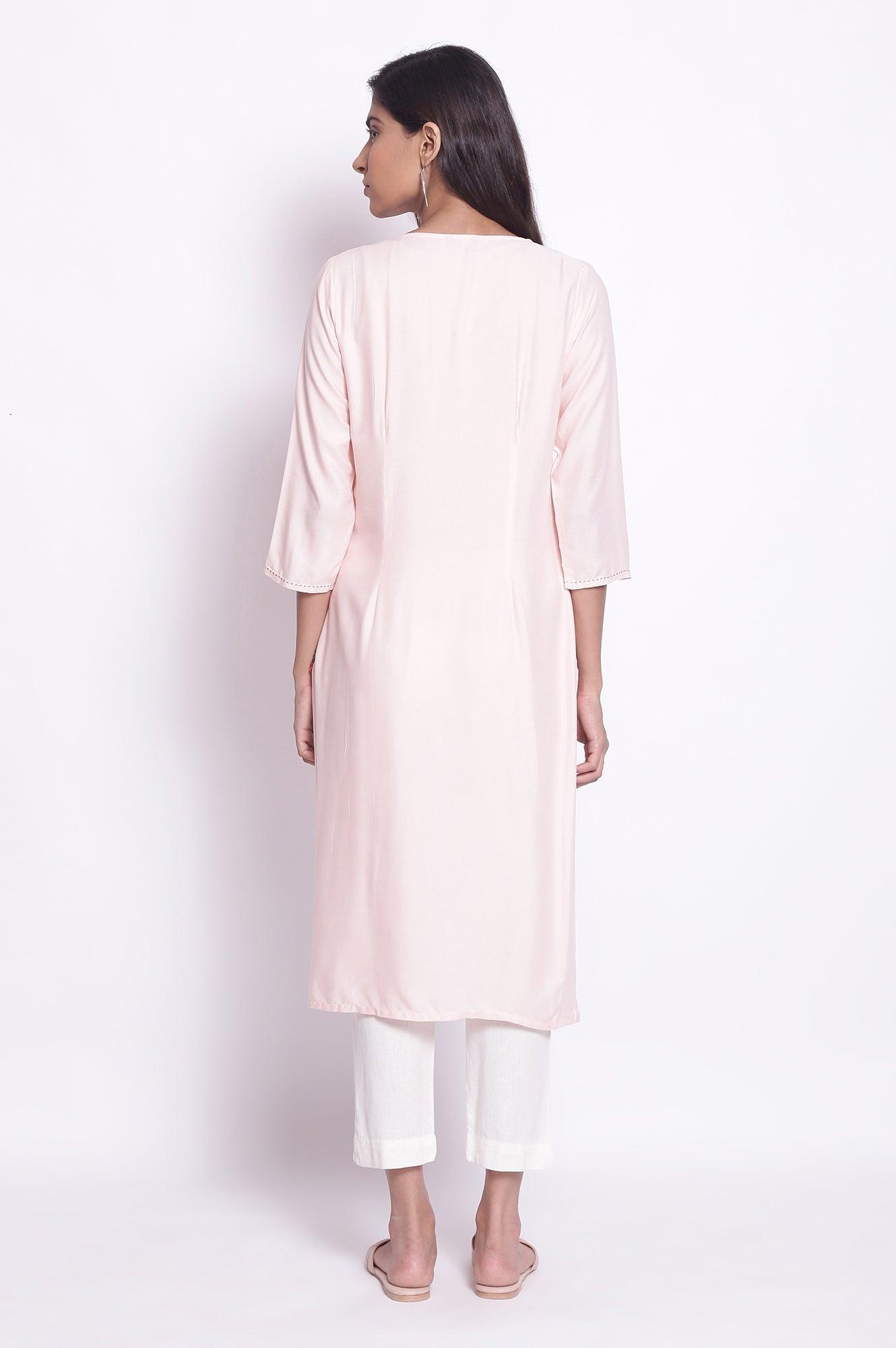 Peach Pink kurta with Pintuck on Yoke - wforwoman
