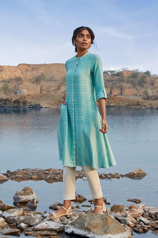 Asphalt Grey A-line Dobby kurta - wforwoman