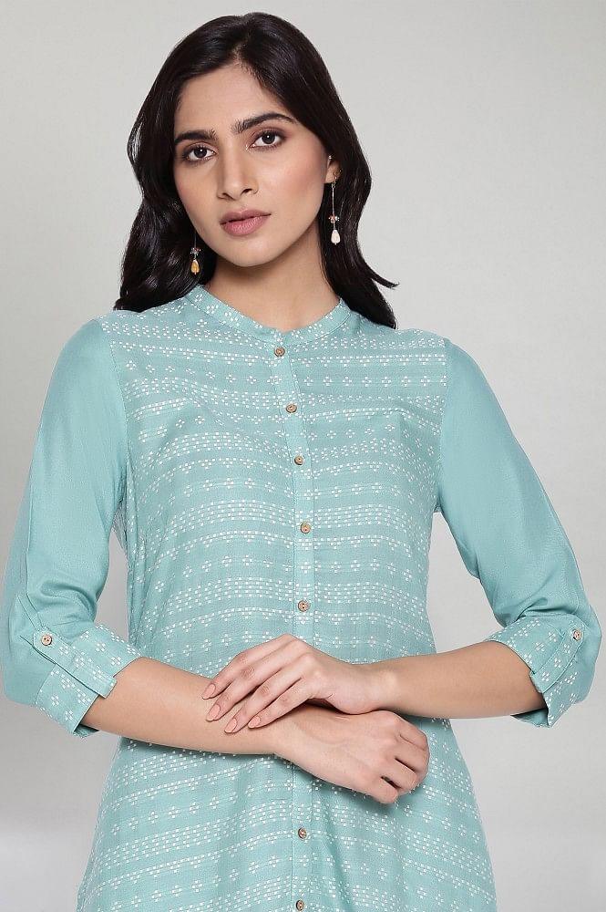 Asphalt Grey A-line Dobby kurta - wforwoman