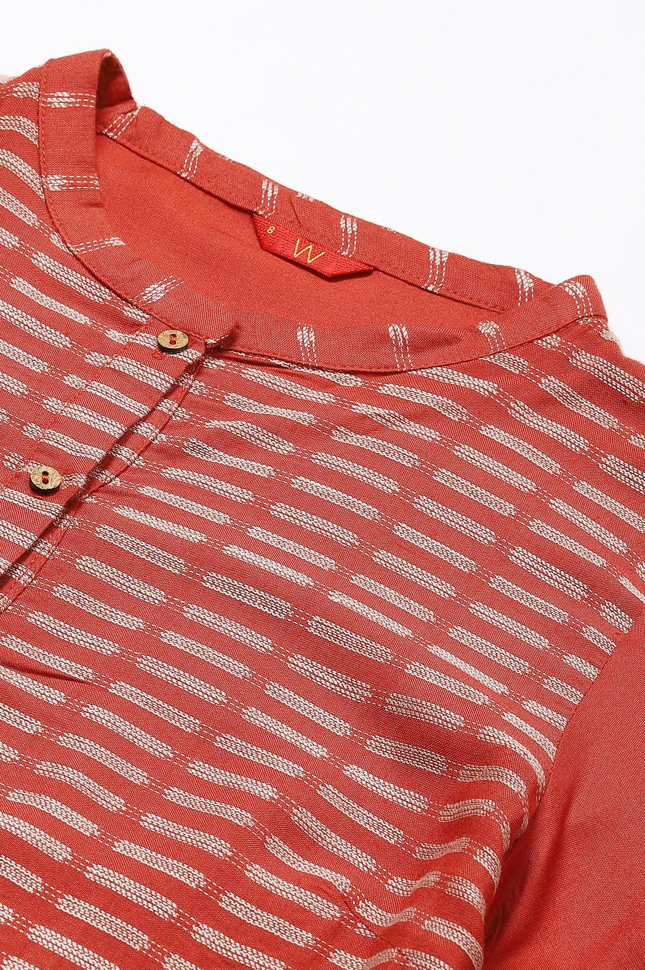 Bossa Nova Red Straight Dobby kurta - wforwoman