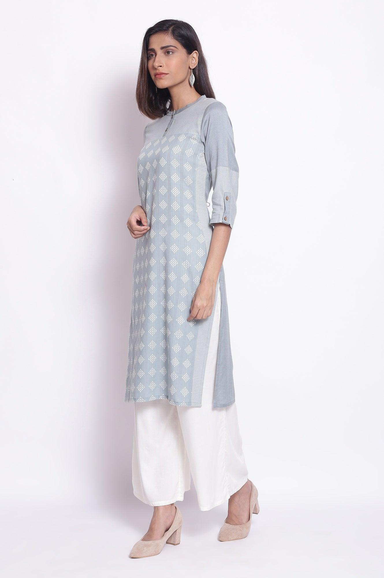 Grey Mist Geometric Print Straight kurta - wforwoman