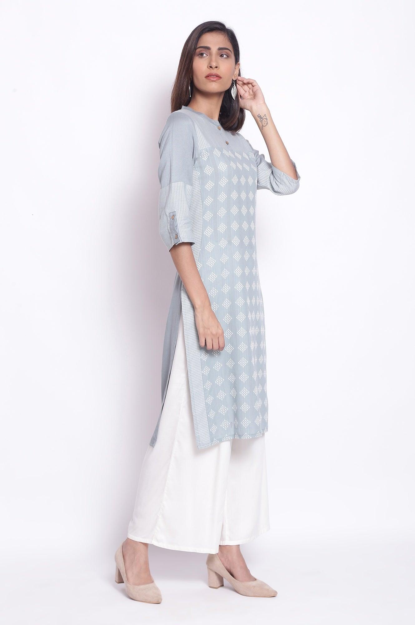 Grey Mist Geometric Print Straight kurta - wforwoman
