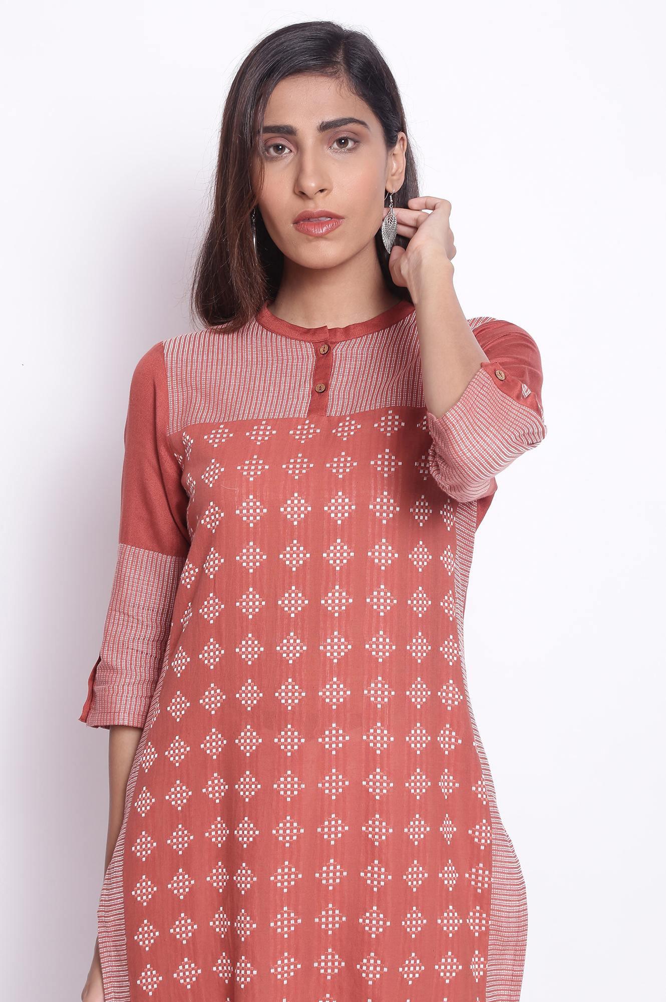 Orange Geometric Print Straight kurta - wforwoman