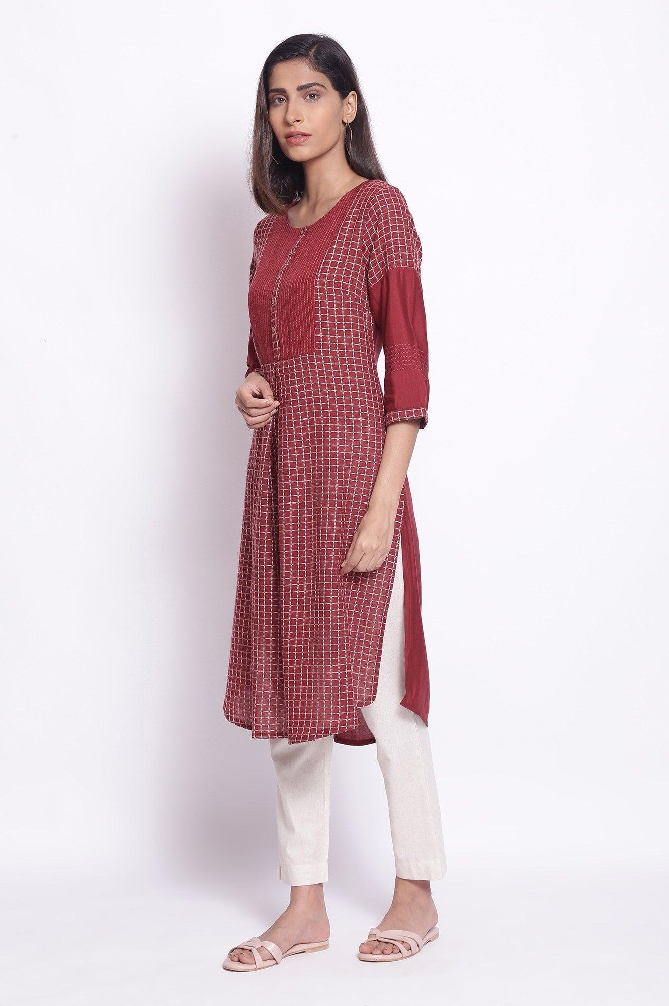 Dark Red Straight kurta - wforwoman
