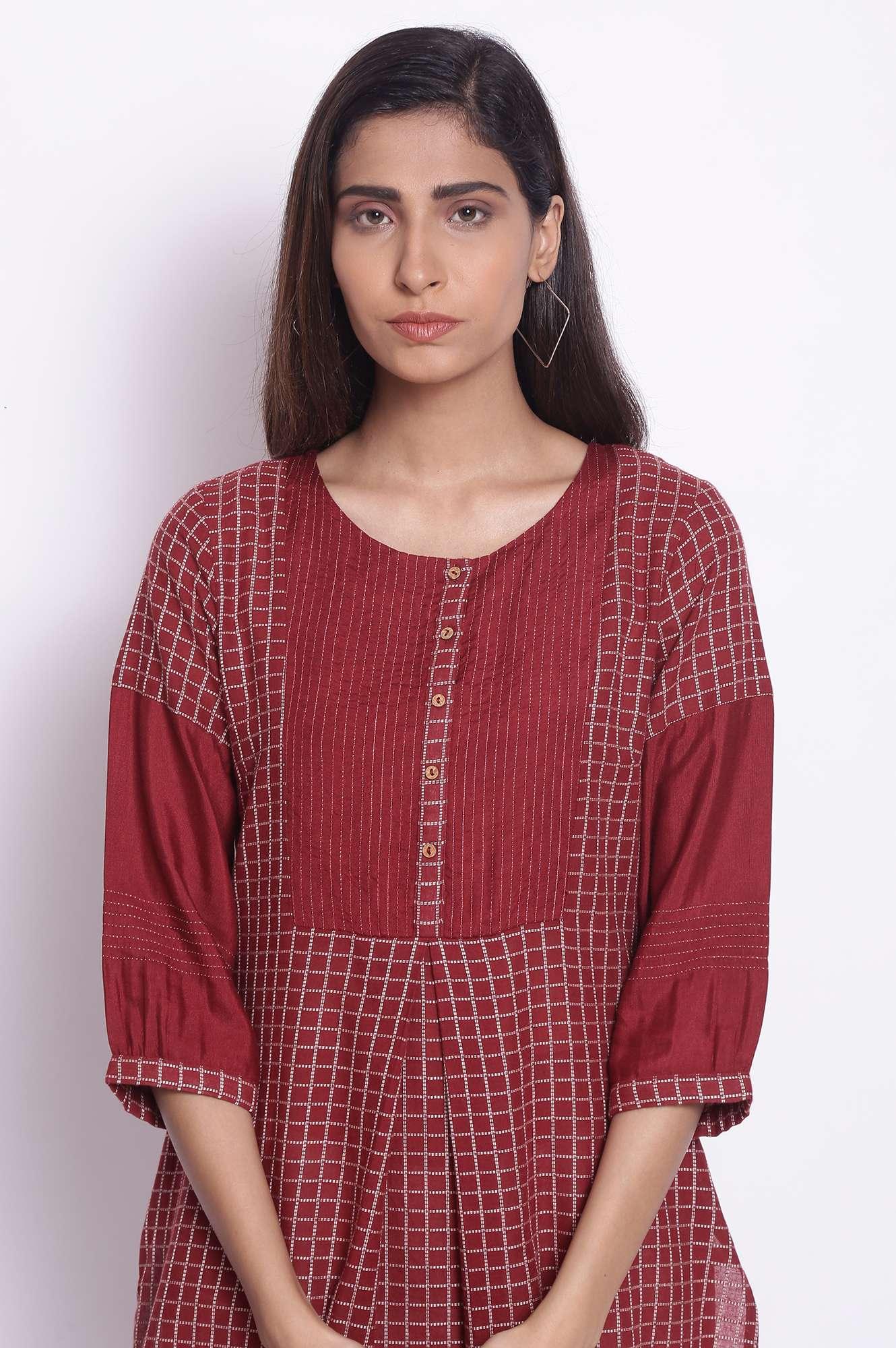 Dark Red Straight kurta - wforwoman