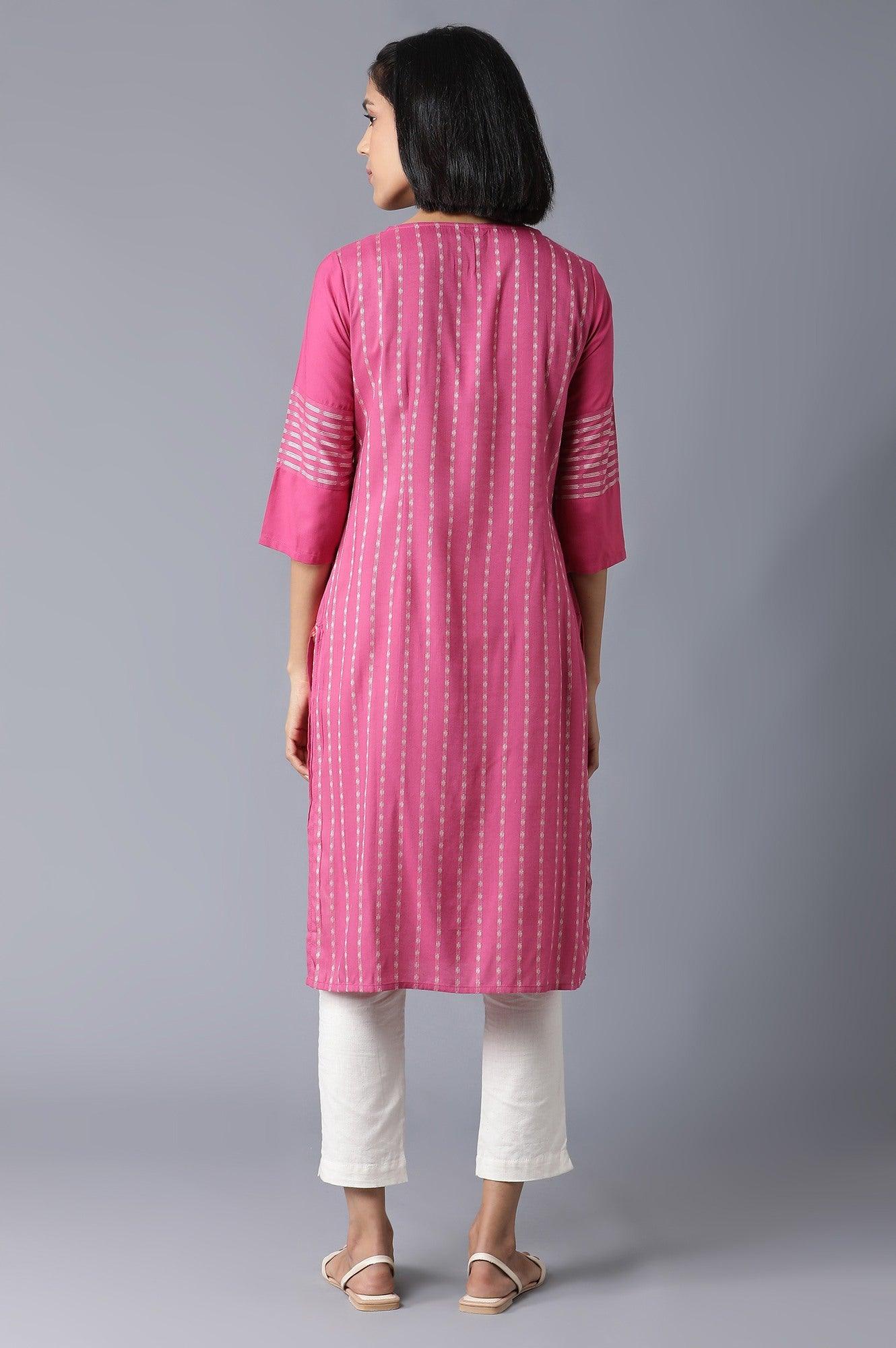 Malanga Pink Red Straight Dobby kurta - wforwoman