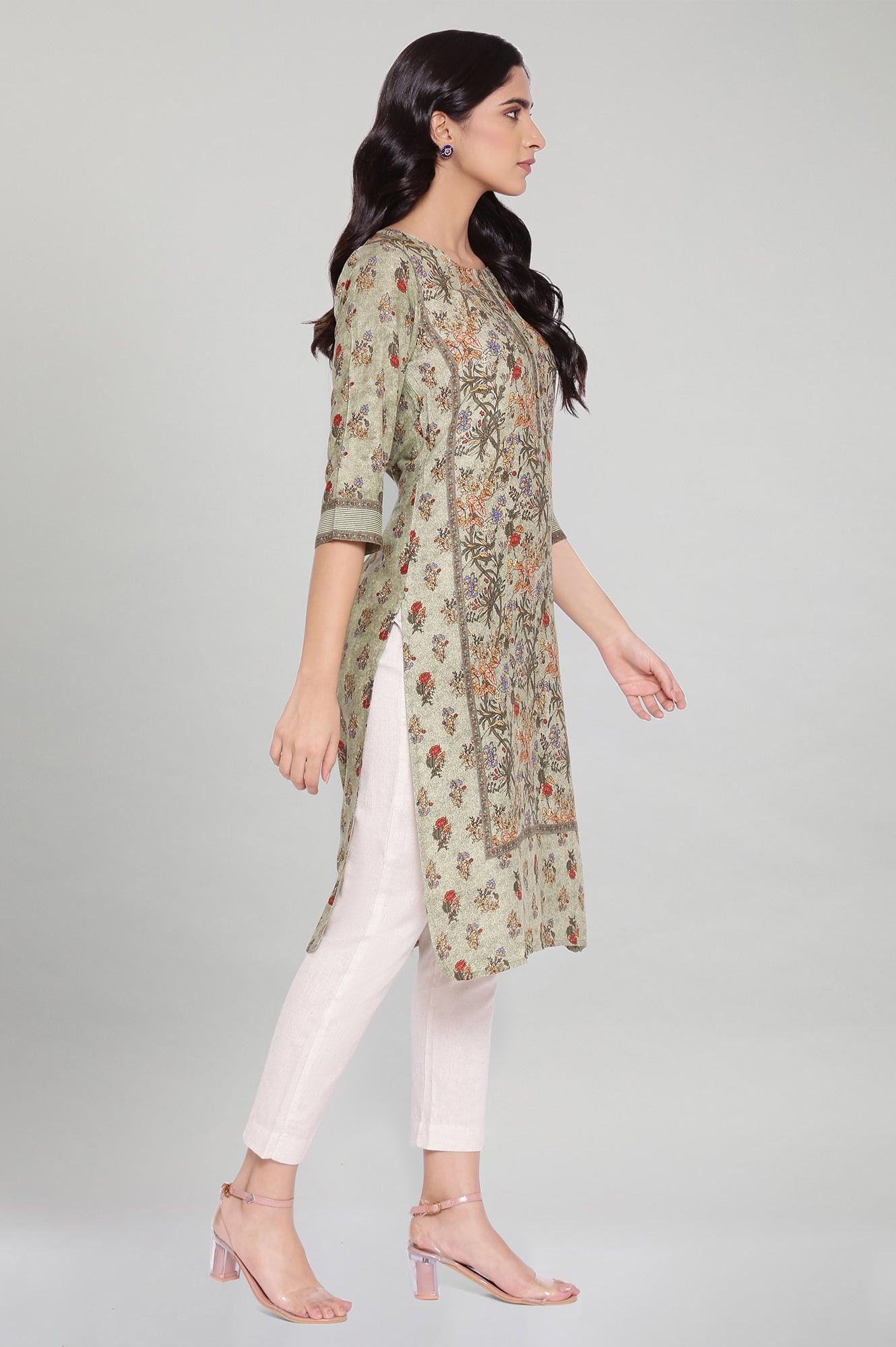 Smoked Green All-over Print kurta - wforwoman
