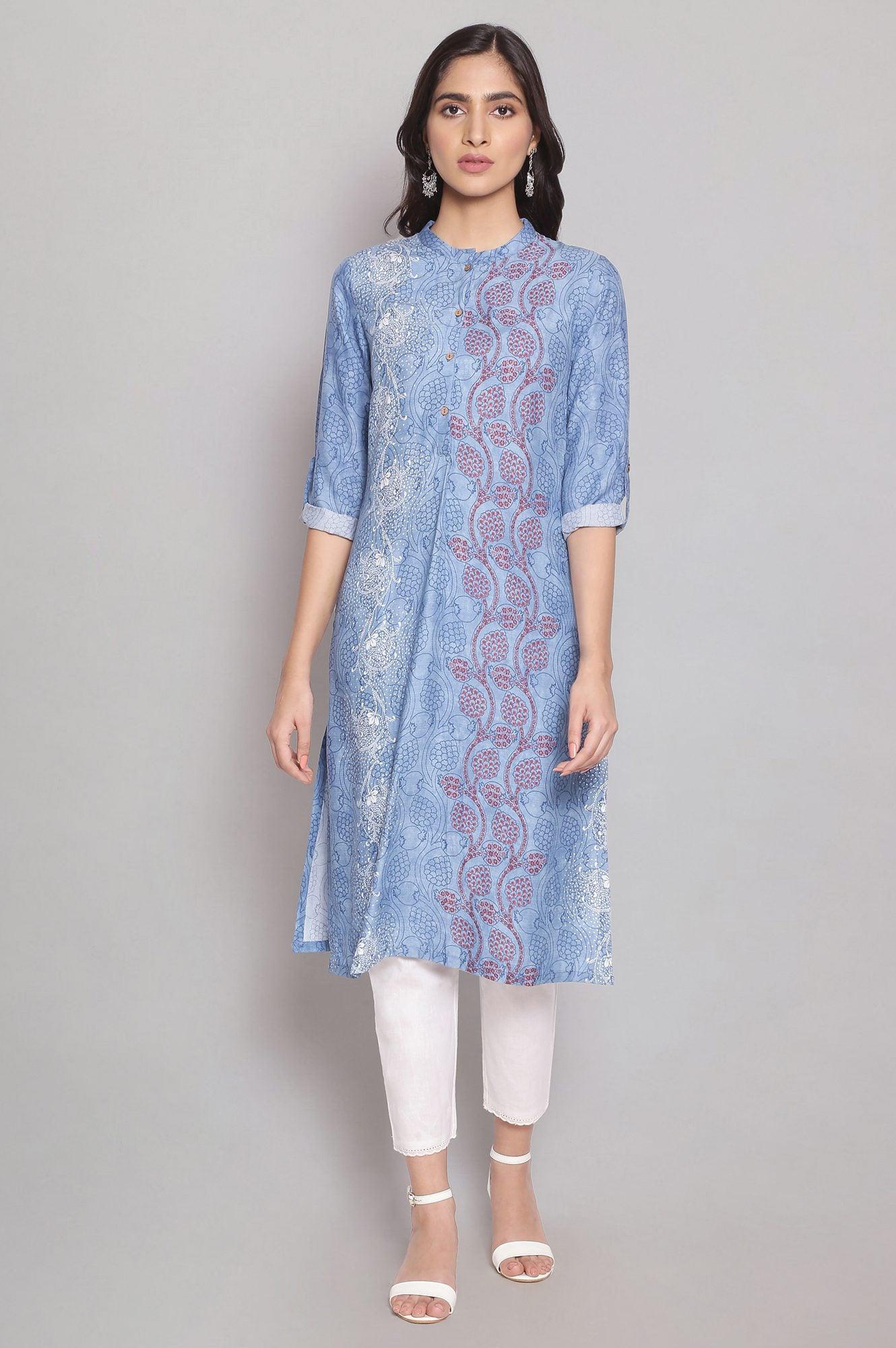 Cobalt Blue Placement kurta - wforwoman