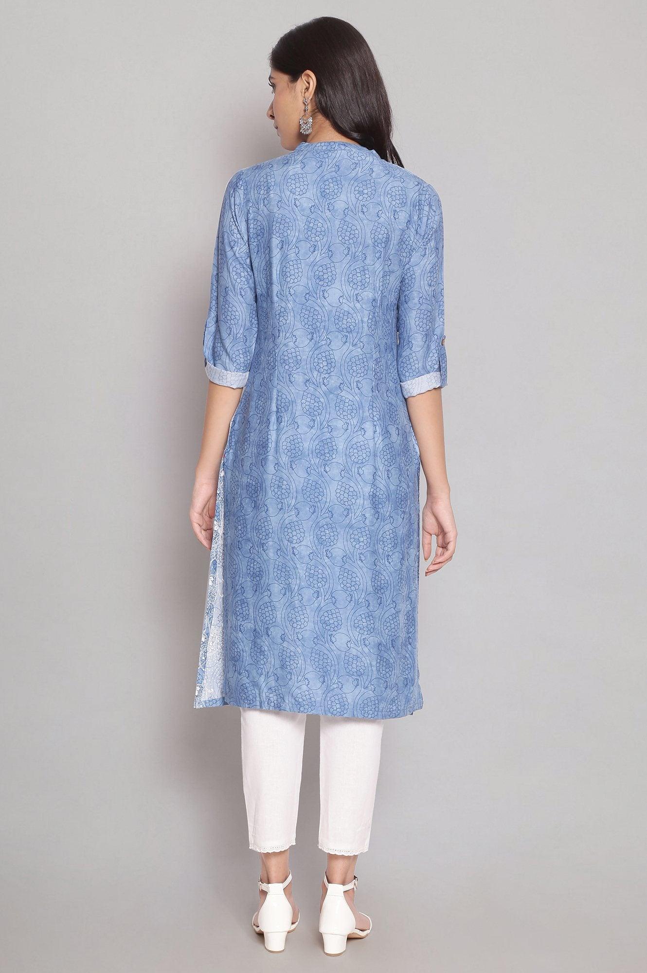 Cobalt Blue Placement kurta - wforwoman