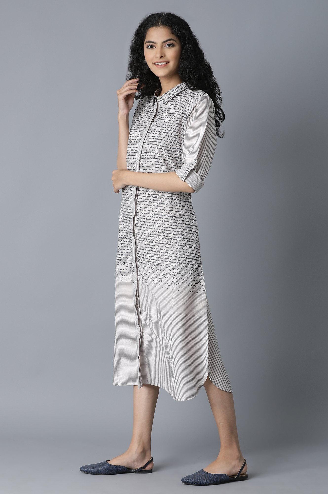 Grey Engineered Print Shirt Dress - wforwoman