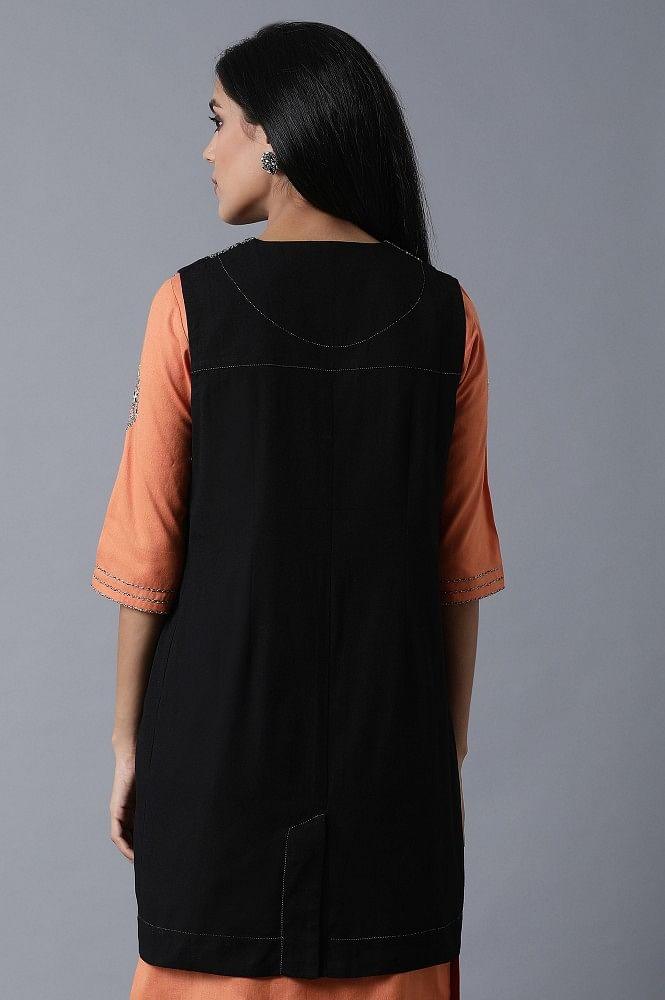 Black Sleeveless Embroidered Shrug - wforwoman